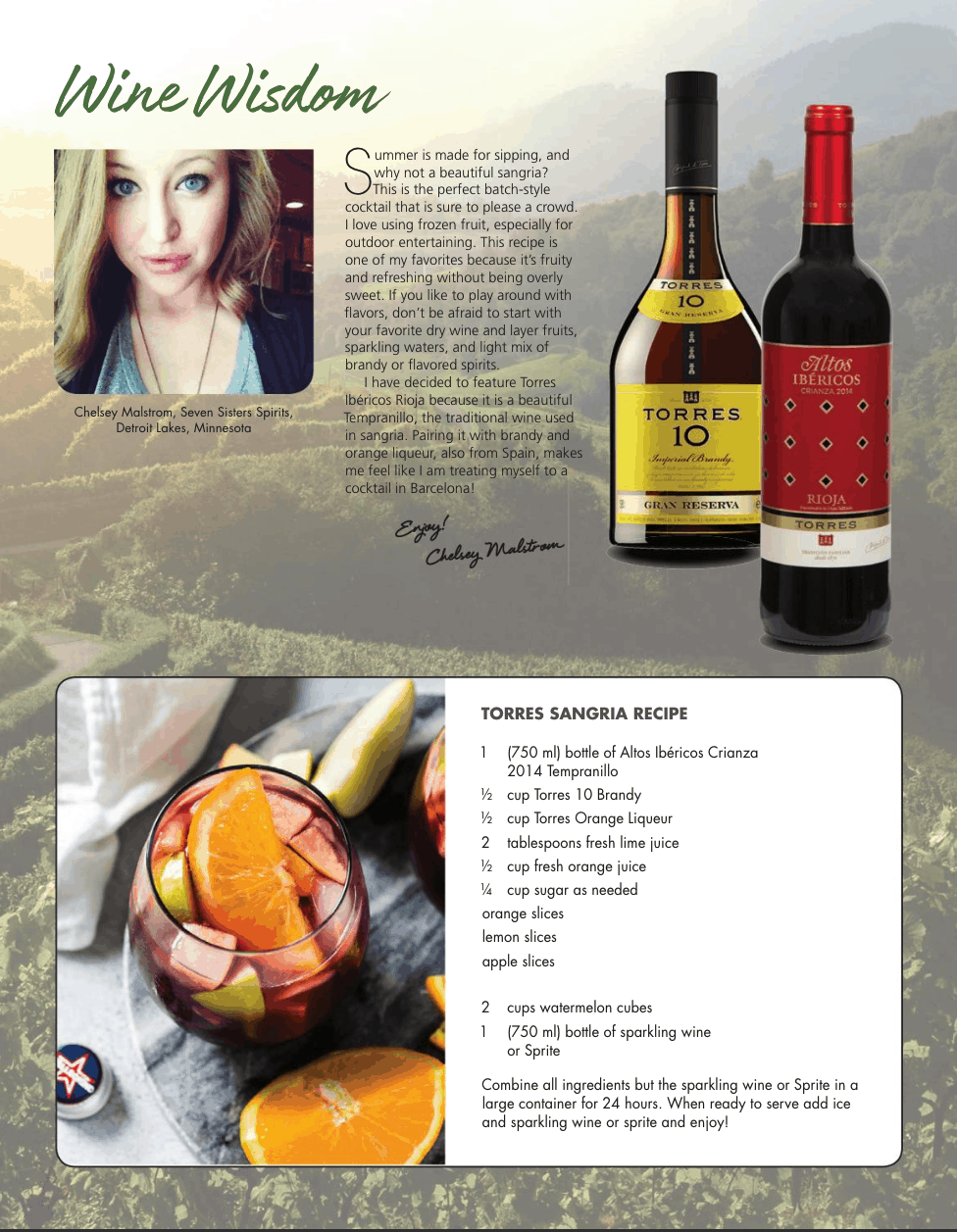 Chelsey Malstrom's Wine Wisdom Article in Inspired Home Magazine July August 2019
